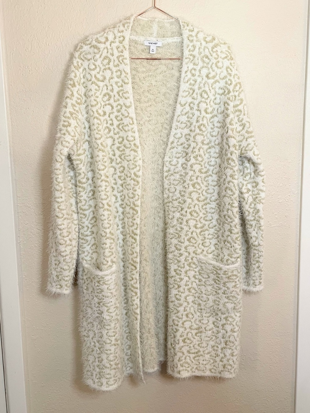 Nine West Metallic Leopard Fuzzy Long Cardigan XL